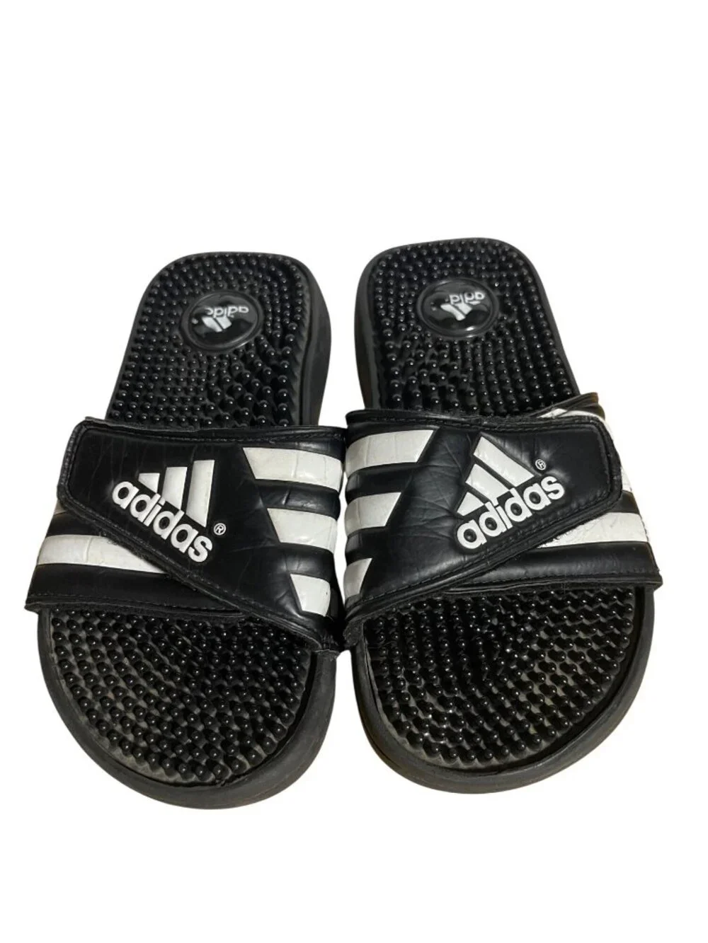 Adidas Adissage Massage Sandals Black & White Unisex Size 3